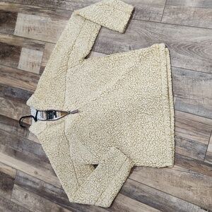 TRUE GRIT Frosty Tipped 1/4 Zip Sherpa Pullover Light Yellow Cream Size Med
